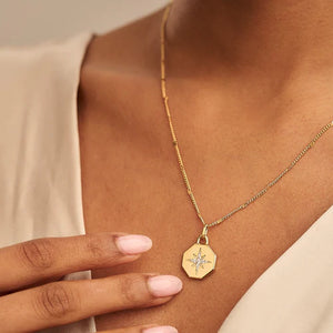 Orelia Pave Starburst Hexagon Coin Necklace