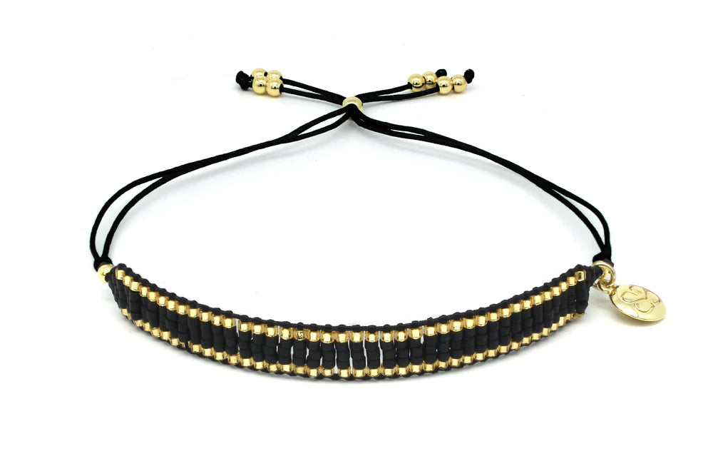 Boho Betty Circles Black & Gold Beaded Friendship Bracelet