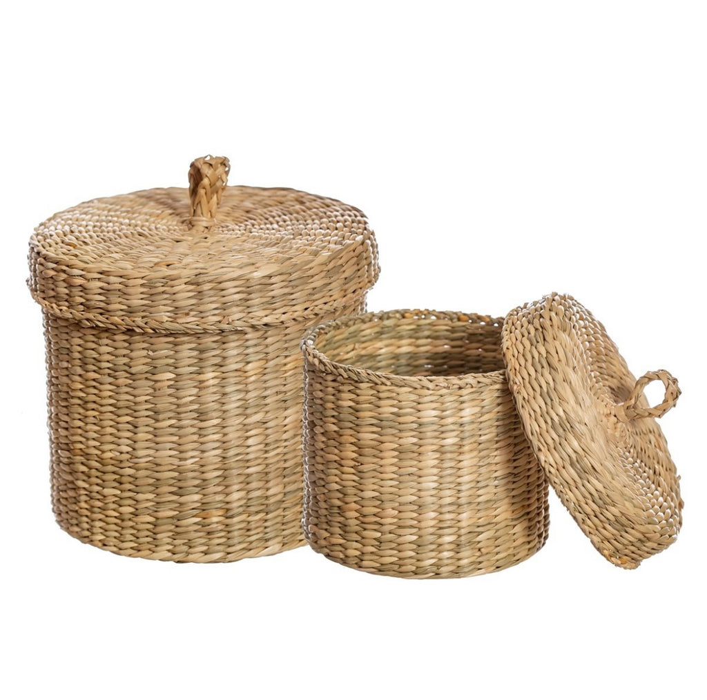Set of Two Seagrass Baskets with Lids