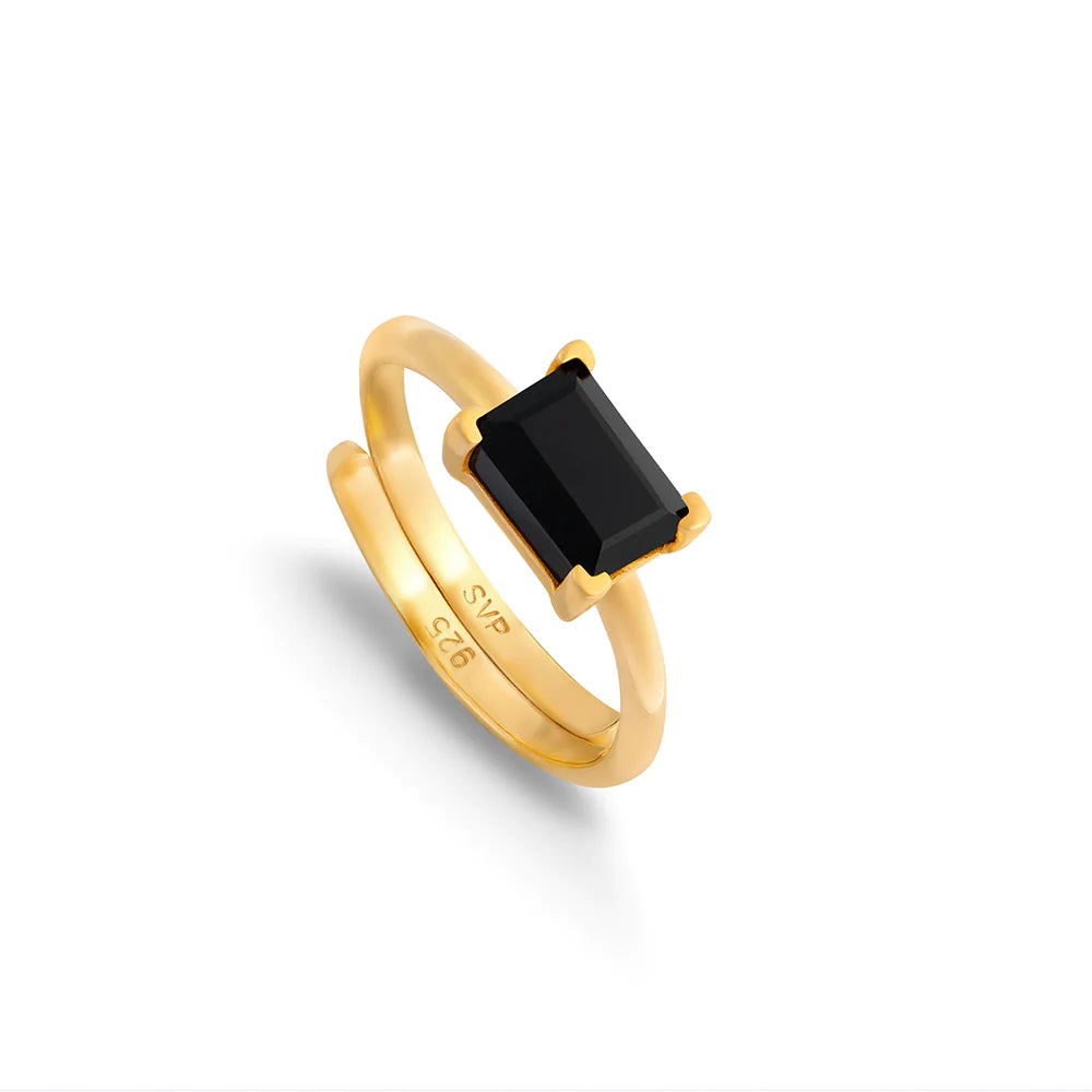 Sarah Verity Indu Black Quartz Gold Ring