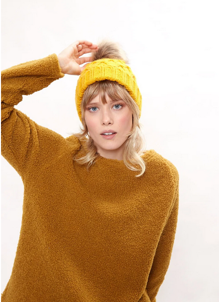 Louche Shauna Cable Knitted Beanie With Faux Fur Bobble