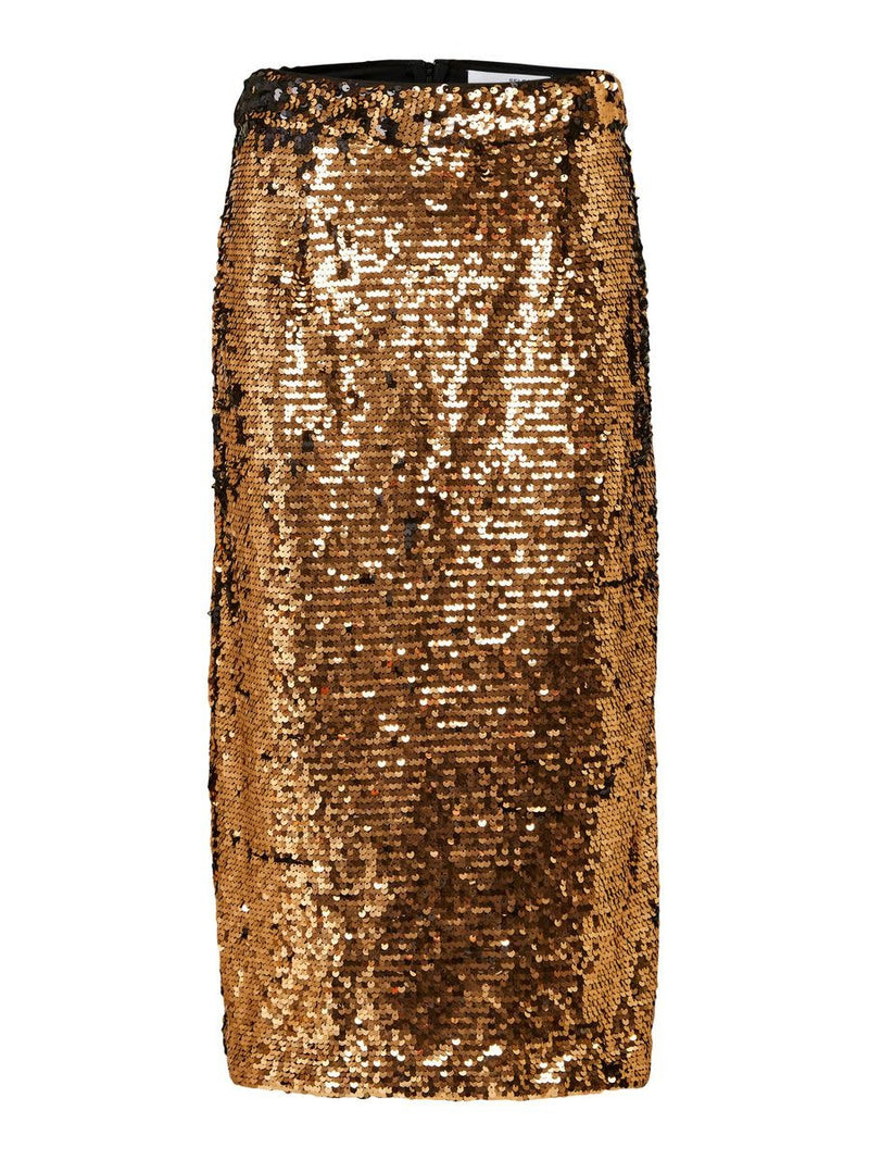 Selected Femme Rosaline Copper Sequinned Skirt