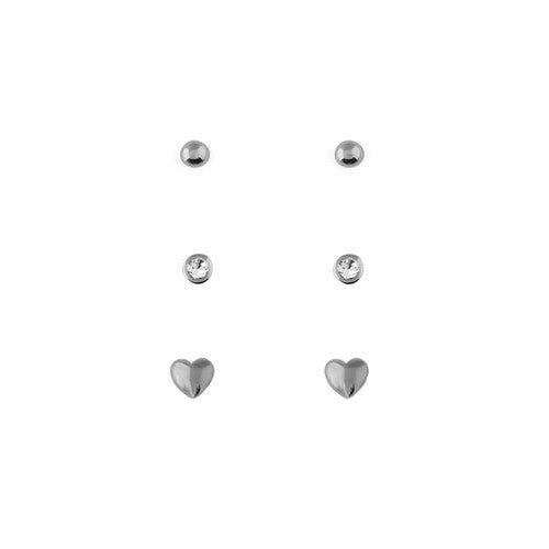Orelia Stud & Heart 3 Pack Earrings - Gold & Silver