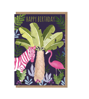 Happy Birthday Pink Zebra & Flamingo Card
